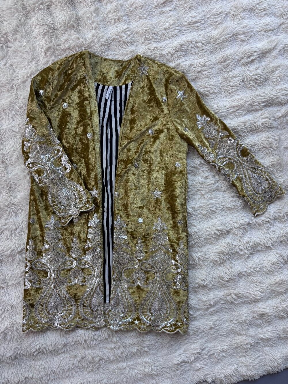 Johnny Was T. Nenzel Gold Velvet Embroidered Open Jacket Size M